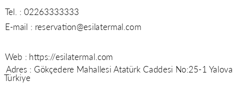 Esila Termal Otel & Spa telefon numaralar, faks, e-mail, posta adresi ve iletiim bilgileri